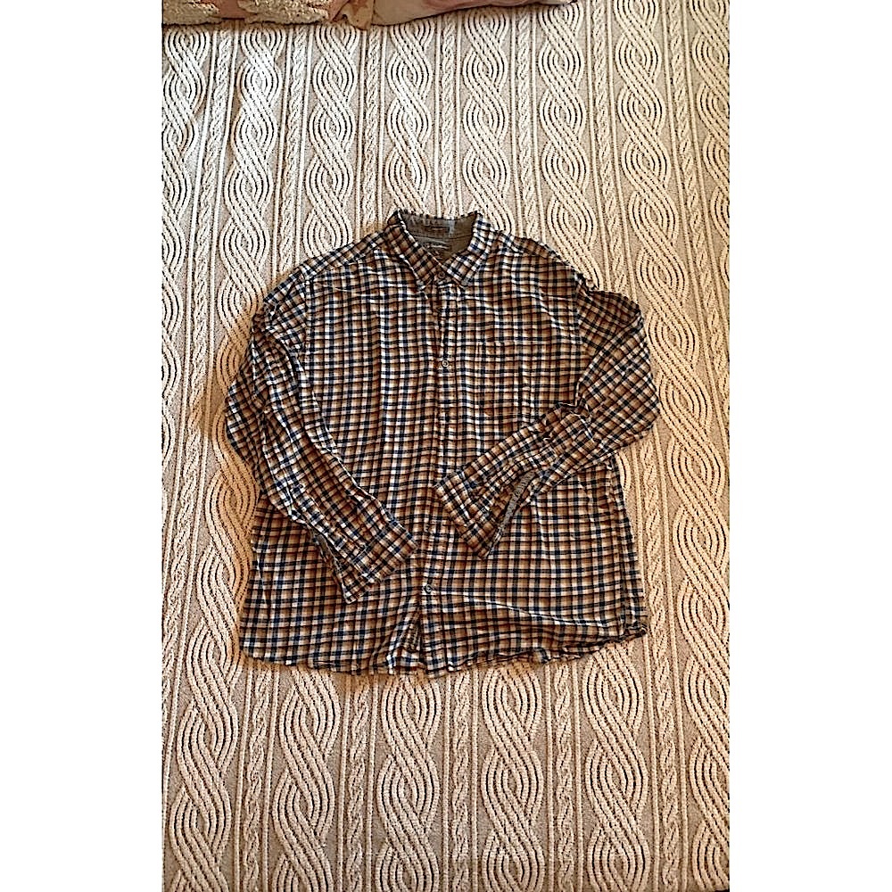 Blue Tan Cotton Button Down Shirt Size X-Large